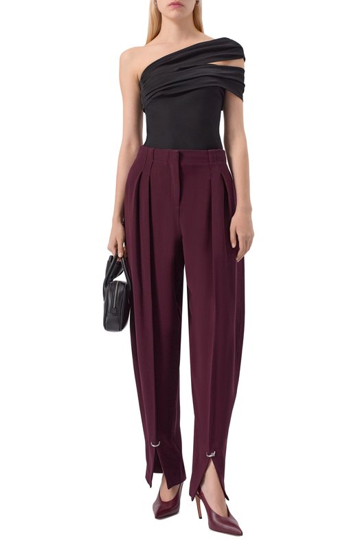 Брюки из вискозы и шерсти Mugler 25F1PA0448196 Бордовый  25F1PA0448196 Фото 2