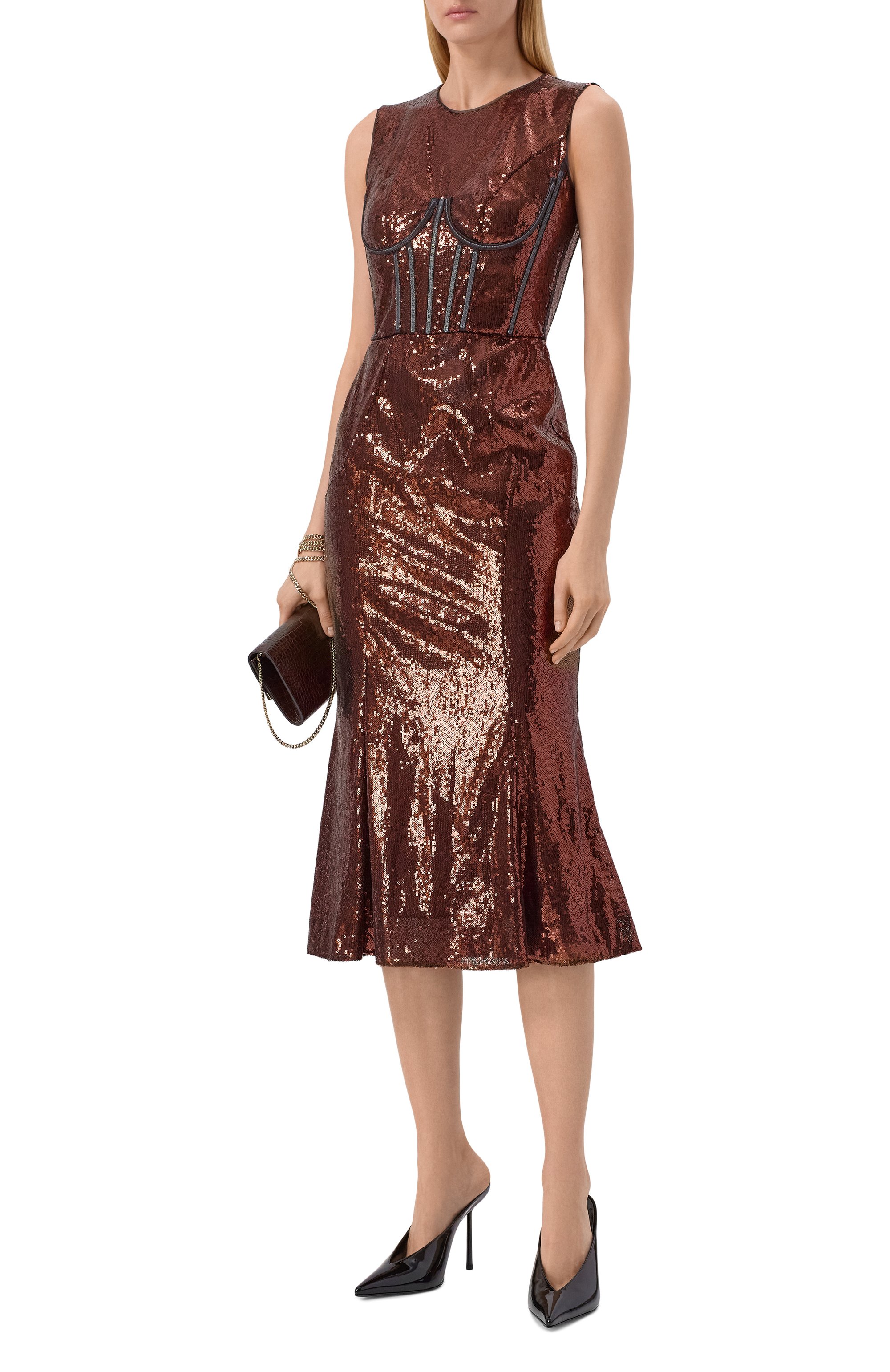 Платье с отделкой пайетками DOLCE & GABBANA бронзового цвета по цене 521500 руб., арт. I6GG2W/FLMK4, фото 2 Платье с отделкой пайетками DOLCE & GABBANA, арт. I6GG2W/FLMK4, фото 2