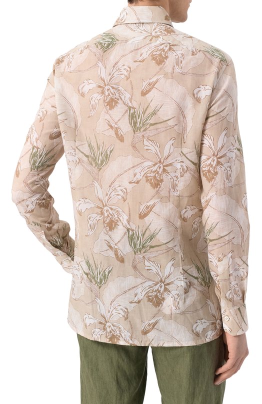Рубашка из хлопка и льна Kiton UMCNERH0928301 Бежевый  UMCNERH0928301 Фото 4