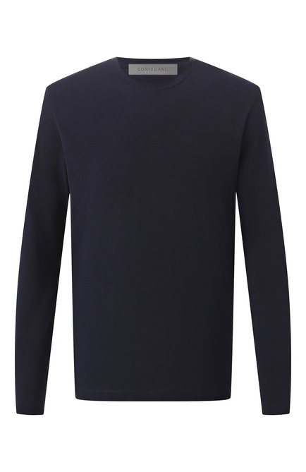 Мужская хлопковый лонгслив CORNELIANI темно-синего цвета, арт. 25G591-2525028 | Фото 1 (Длина (для топов): Стандартные; Материал внешний: Хлопок; Материал сплава: Проставлено; Рукава: Длинные; Драгоценные камни: Проставлено)