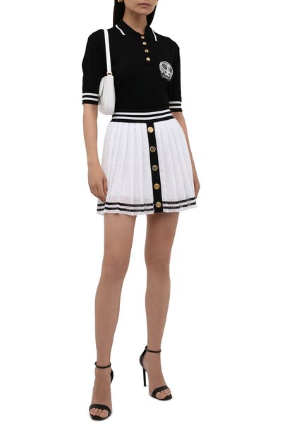 Юбка из вискозы BALMAIN черно-белого цвета по цене 142500 руб., арт. WF1LB216/K249, фото 2 Юбка из вискозы BALMAIN, арт. WF1LB216/K249, фото 2