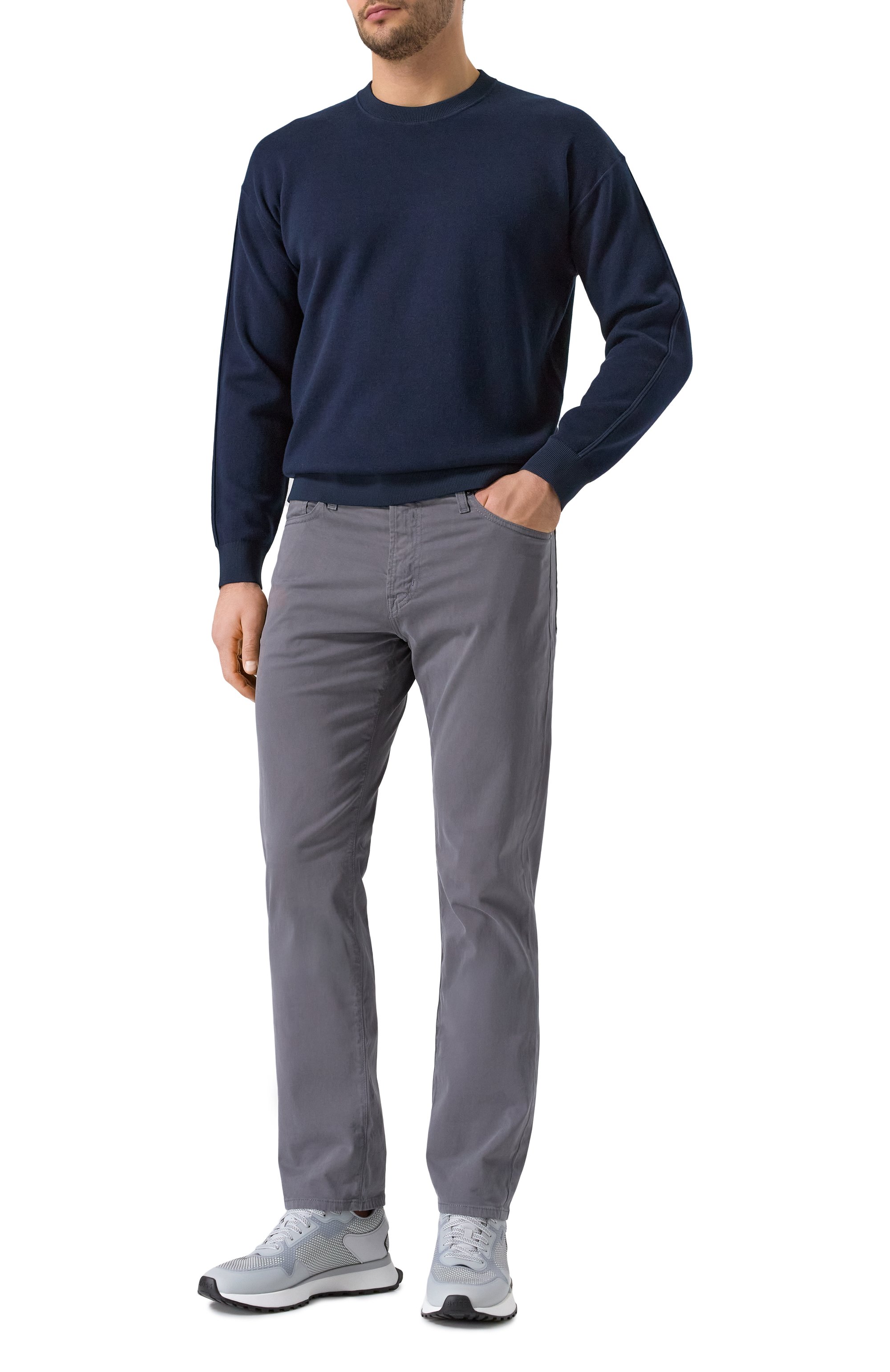 Джемпер из хлопка и шерсти BOSS темно-синего цвета по цене 23950 руб., арт. 50519624, фото 2 Джемпер из хлопка и шерсти BOSS, арт. 50519624, фото 2