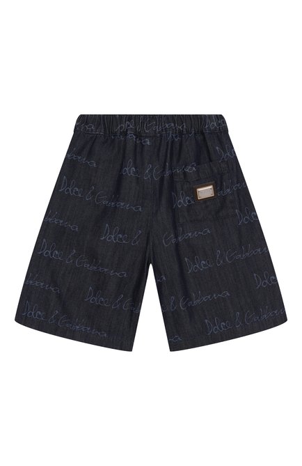 Детские джинсовые шорты DOLCE & GABBANA темно-синего цвета, арт. L43Q59/LDC87/2-6 | Фото 2 (Нос: Не проставлено; Материал сплава: Проставлено; Материал внешний: Хлопок)