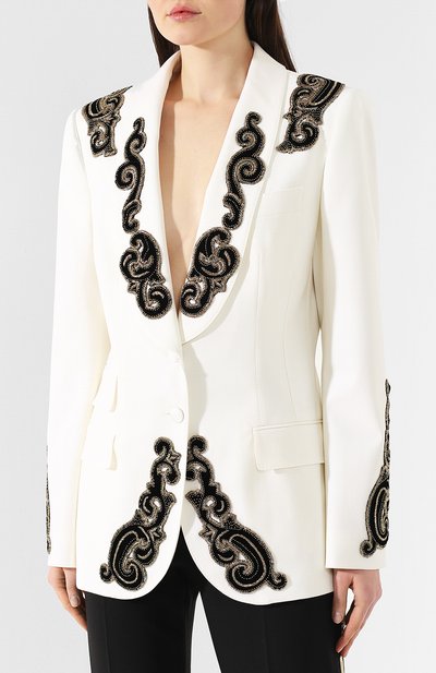 Шерстяной жакет DOLCE & GABBANA белого цвета по цене 624000 руб., арт. F295TZ/FUCCS, фото 3 Шерстяной жакет DOLCE & GABBANA, арт. F295TZ/FUCCS, фото 3