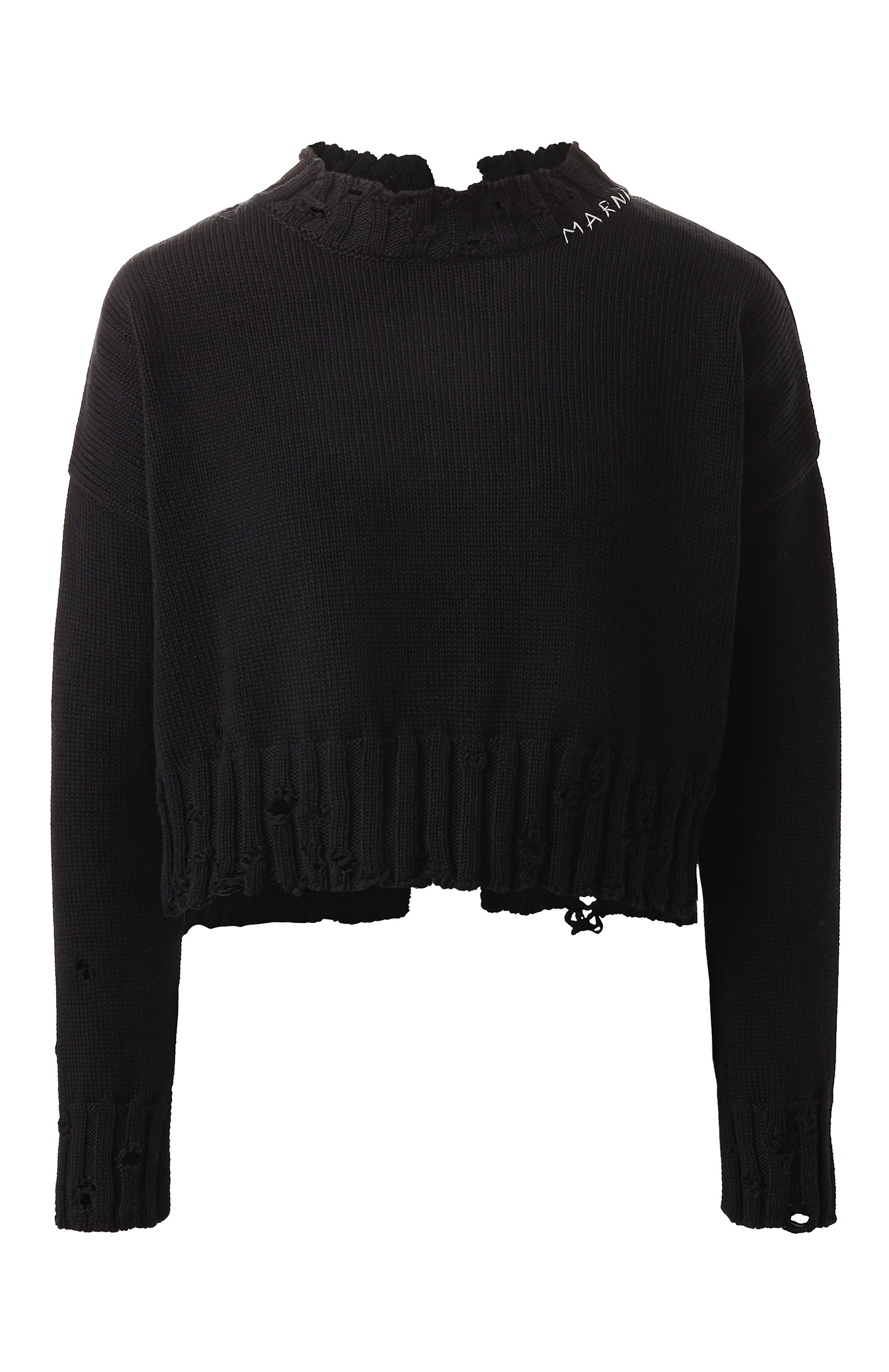 Хлопковый свитер MARNI черного цвета по цене 95050 руб., арт. GCMD0579A0/UFC652, фото 1 Хлопковый свитер MARNI, арт. GCMD0579A0/UFC652, фото 1