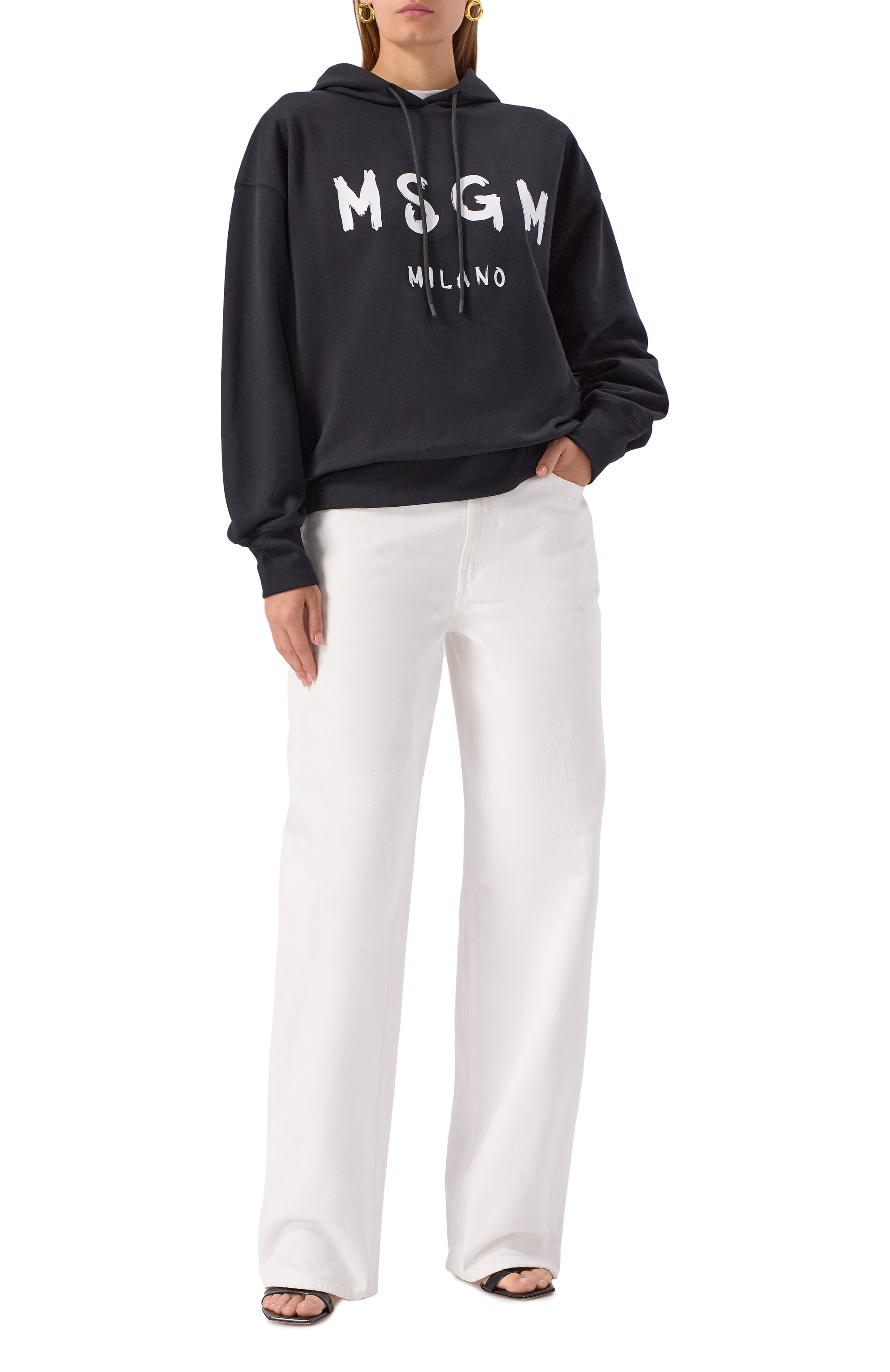 Хлопковое худи MSGM черного цвета по цене 24600 руб., арт. 2000MDM515/300000, фото 2 Хлопковое худи MSGM, арт. 2000MDM515/300000, фото 2