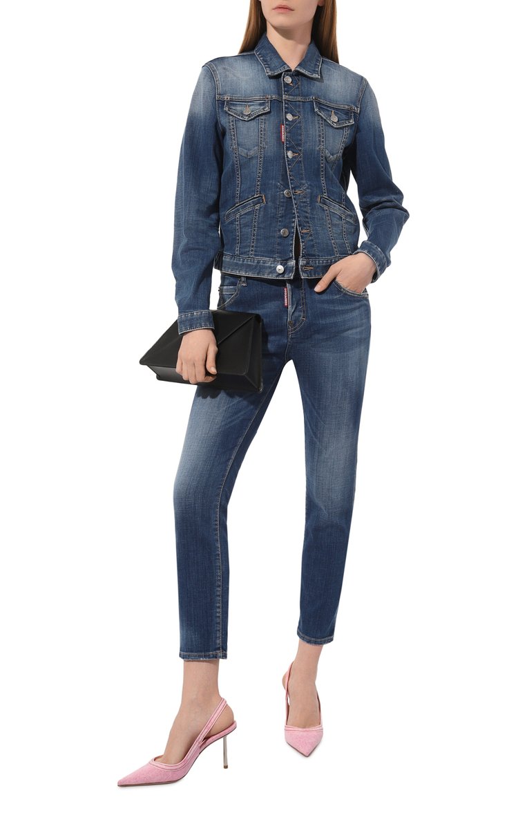 Женские джинсы cool girl DSQUARED2 голубого цвета, арт. S75LB0894/S30342 | Фото 2 (Длина (брюки, джинсы): Стандартные; Материал внешний: Хлопок, Деним; Стили: Кэжуэл; Детали: Потертости; Кросс-КТ: Деним)