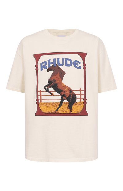 Хлопковая футболка RHUDE кремового цвета по цене 33950 руб., арт. RHSS25TT05012, фото 1 Хлопковая футболка RHUDE, арт. RHSS25TT05012, фото 1