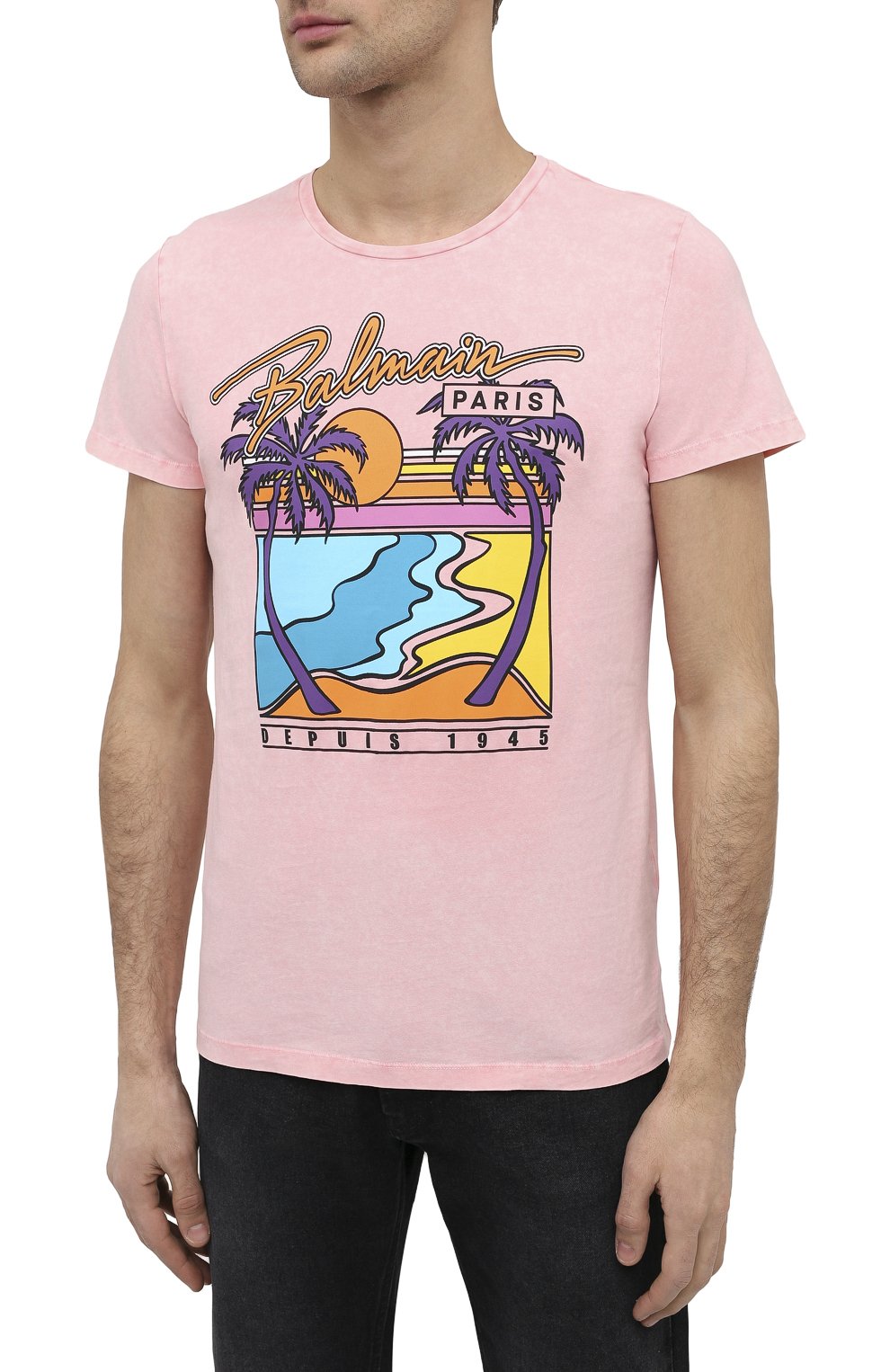 Хлопковая футболка BALMAIN розового цвета по цене 35250 руб., арт. VH1EF000/G024, фото 3 Хлопковая футболка BALMAIN, арт. VH1EF000/G024, фото 3