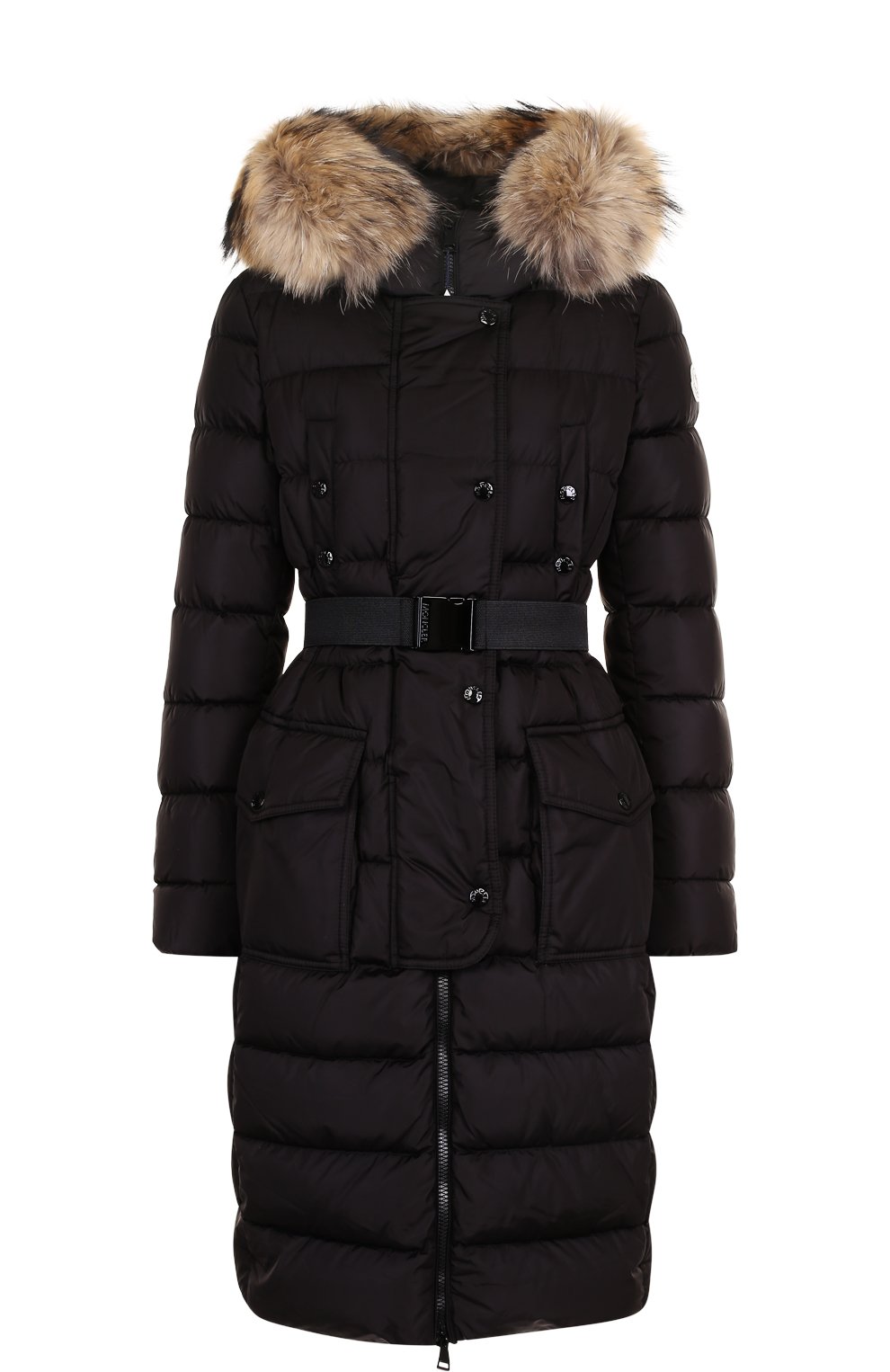 Стеганый пуховик с поясом и капюшоном MONCLER черного цвета по цене 226000 руб., арт. C2-093-49884-25-68065, фото 1 Стеганый пуховик с поясом и капюшоном MONCLER, арт. C2-093-49884-25-68065, фото 1