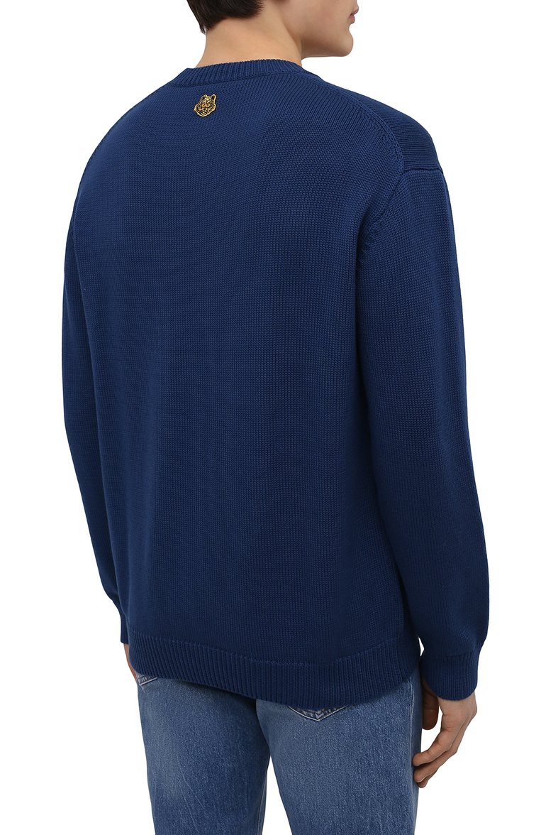 Мужской хлопковый свитер chinese new year KENZO сине�го цвета, арт. FC55PU695CCA | Фото 4 (Длина (для топов): Стандартные; Материал внешний: Хлопок; Рукава: Длинные; Мужское Кросс-КТ: Свитер-одежда; Принт: С принтом; Стили: Кэжуэл)