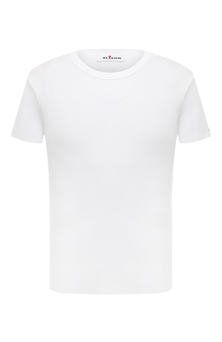 Мужская хлопковая футболка KITON белого цвета, арт. UNWM008K0747D | Фото 1 (Принт: Без принта; Рукава: Короткие; Длина (для топов): Стандартные; Материал сплава: Проставлено; Материал внешний: Хлопок; Драгоценные камни: Проста�влено; Стили: Кэжуэл)