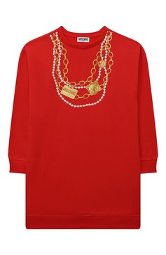 Детское хлопковое платье MOSCHINO красного цвета, арт. HDV0C4/LDA16/4A-8A | Фото 1 (Материал внешний: Хлопок; Рукава: Длинные; Драгоценные камни: Проставлено; Материал сплава: Проставлено; Ростовка одежда: 4 года | 104 см, 5 лет | 110 см, 6 лет | 116 см, 8 лет | 128 см)