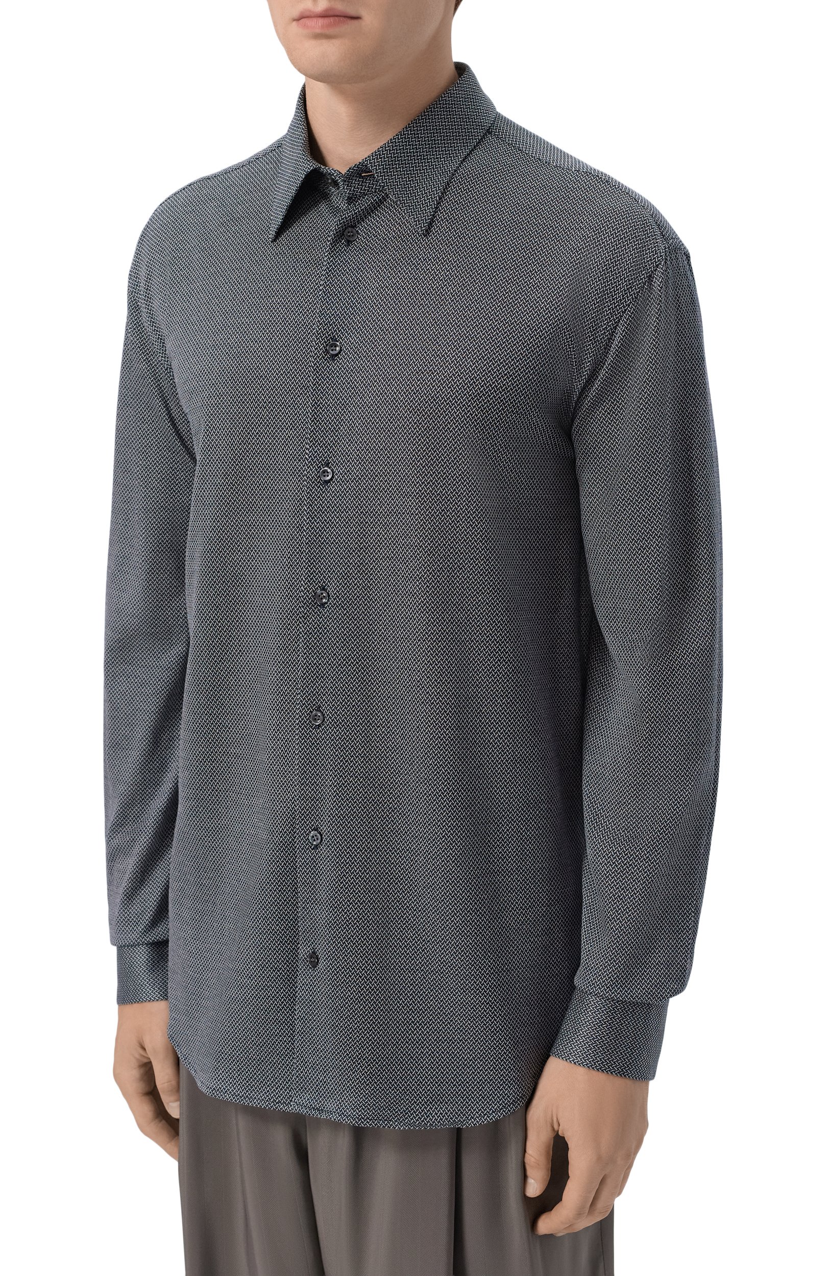 Хлопковая рубашка GIORGIO ARMANI темно-синего цвета по цене 99800 руб., арт. GM004664/TE23925, фото 3 Хлопковая рубашка GIORGIO ARMANI, арт. GM004664/TE23925, фото 3