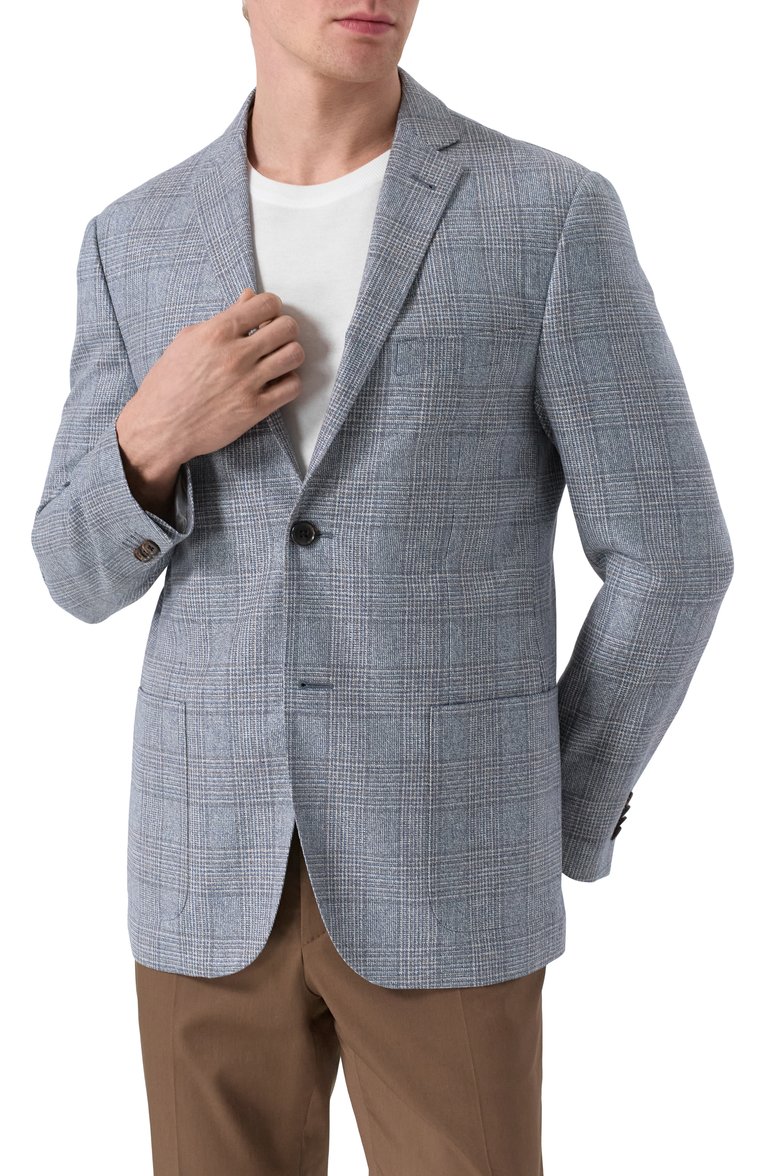 Мужской пиджак из шелка и шерсти CORNELIANI синего цвета, арт. 25X002-2516215 | Фото 5 (Драгоценные камни: Проставлено; Рукава: Длинные; Длина (для топов): Стандартные; Материал внешний: Шелк; Материал сплава: Проставлено; Пиджаки М: Приталенный; 1-2-бортные: Однобортные; Стили: Кэжуэл; Случай: Повседневный)