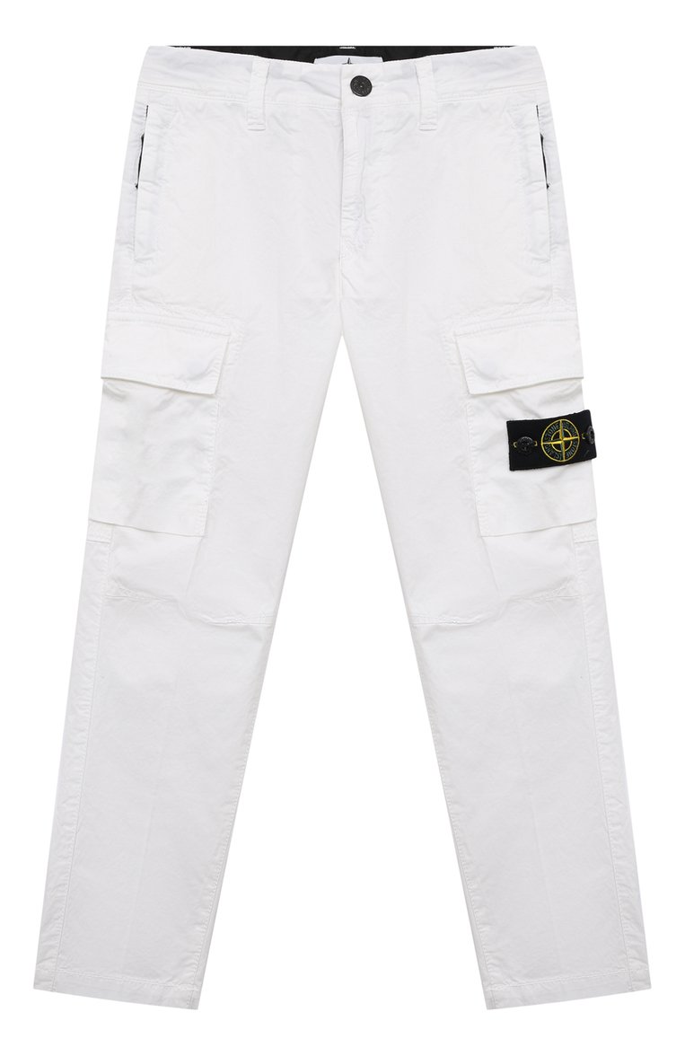 Детские хлопковые брюки-карго STONE ISLAND белого цвета, арт. 801630410/6-8 | Фото 1 (Нос: Не проставлено; Материал внешний: Хлопок; Случай: Повседневный; Автоматизация состава: Проставлено; Ростовка одежда: 6 лет | 116 см, 8 лет | 128 см)