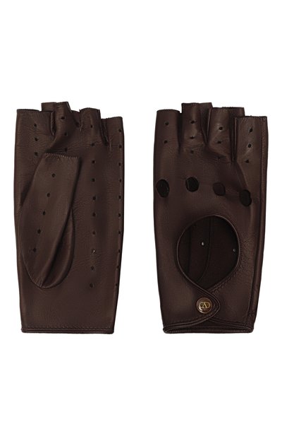 Кожаные митенки VALENTINO темно-коричневого цвета по цене 77900 руб., арт. 6W2GD00B/UTV, фото 2 Кожаные митенки VALENTINO, арт. 6W2GD00B/UTV, фото 2