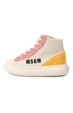 Детские высокие кеды MSGM KIDS кремвого цвета, арт. 74033/20-27 | Фото 2 (Материал внешний: Текстиль; Девочки Кросс-КТ: Обувь-высокие; Региональные ограничения белый список (Axapta Mercury): Не проставлено; Материал внутренний: Натуральная кожа; Материал сплава: Проставлено; Нос: Не проставлено)