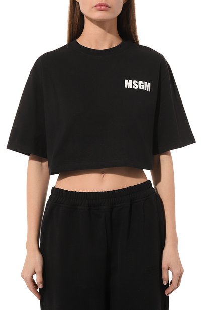 Хлопковая футболка MSGM черного цвета по цене 9920 руб., арт. 3441MDM105 237002, фото 3 Хлопковая футболка MSGM, арт. 3441MDM105 237002, фото 3