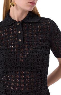 Женский шерстяное поло DOLCE & GABBANA черного цвета, арт. FXZ15T/JCVWH | Фото 5 (Рукава: Короткие; Материал внешний: Шерсть; Длина (для топов): Стандартные; Стили: Кэжуэл; Кросс-КТ: Трикотаж; Автоматизация состава: Прос�тавлено; Автоматизация ТО: Проставлено; Размерность: Идёт в размер)