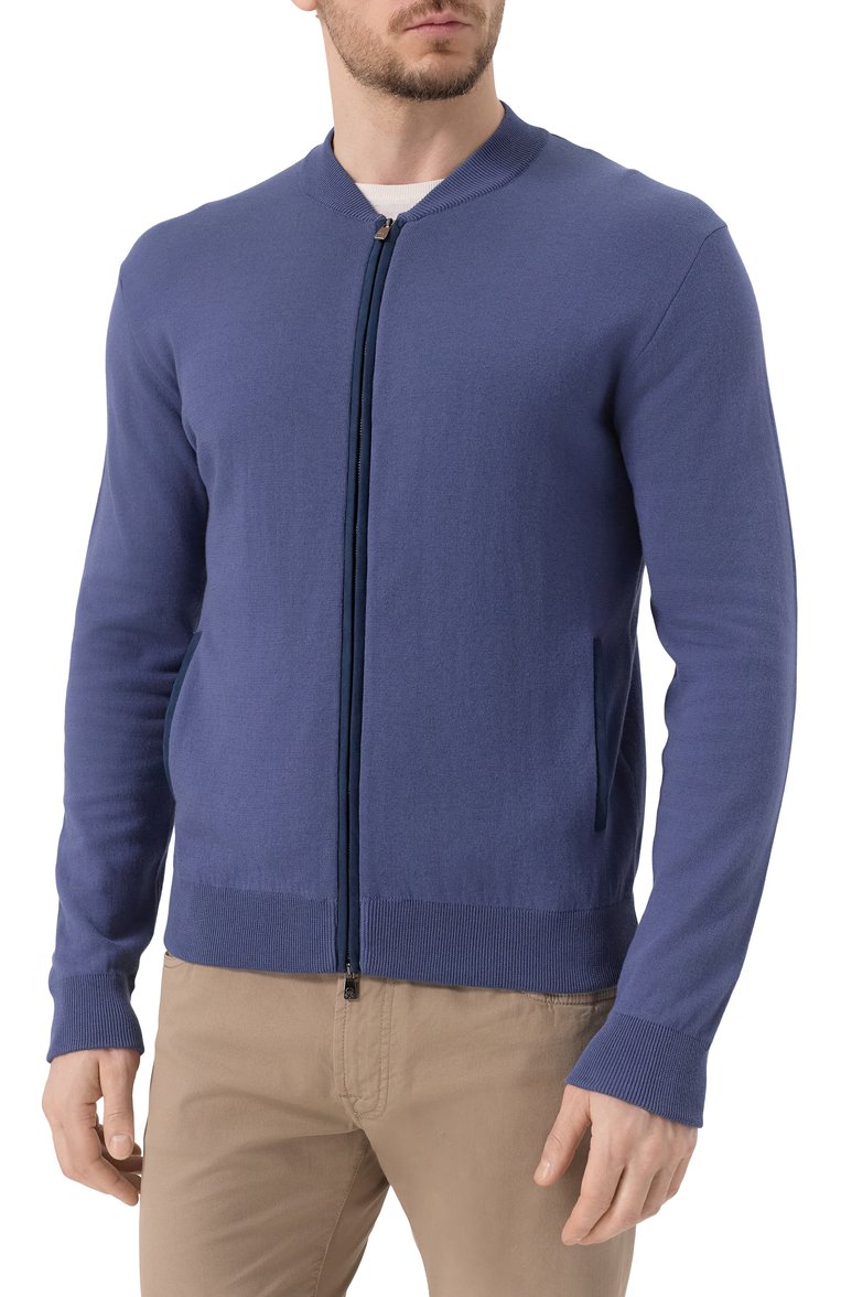 Мужской кардиган из хлопка и льна CORNELIANI синего цвета, арт. 25M590-2525175 | Фото 3 (Рукава: Длинные; Длина (для топов): Стандартные; Материал внешний: Лен, Хлопок; Мужское Кросс-КТ: Кардиган-одежда; Стили: Кэжуэл; Застежка: Молния; Автоматизация состава: Проставлено; Автоматизация ТО: Проставлено)