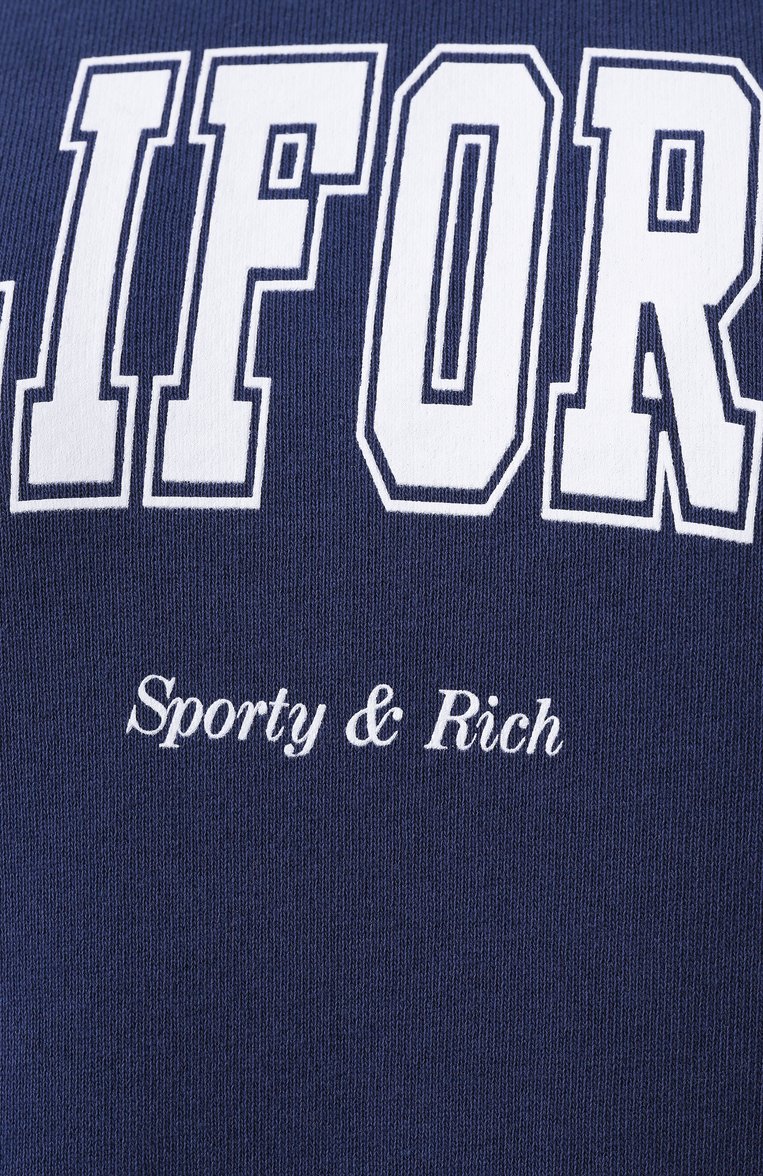 Женский хлопковый свитшот SPORTY AND RICH темно-синего цвета, арт. ST071516501BL32 | Фото 6 (Рукава: Длинные; Длина (для топов): Стандартные; Стили: Спорт-шик; Женское Кросс-КТ: Свитшот-одежда; Материал внешний: Хлопок)