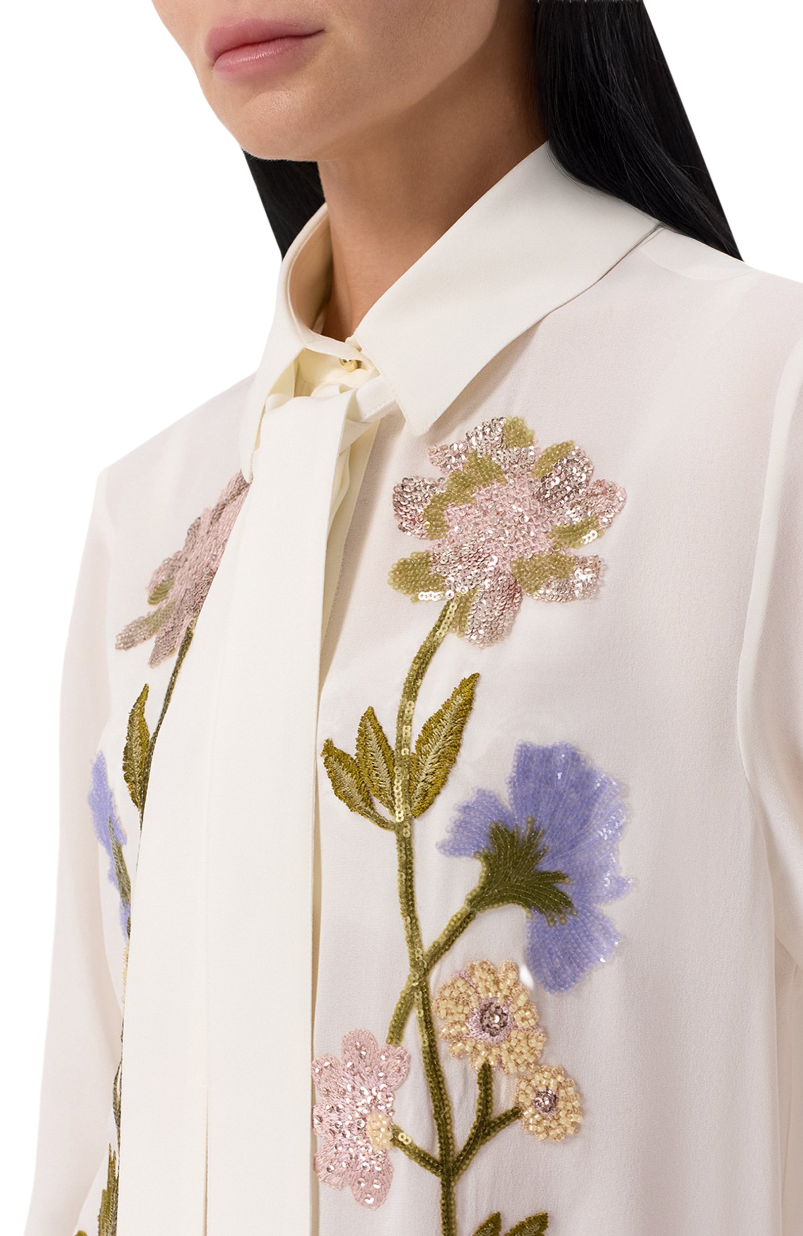 Шелковая блузка с отделкой пайетками ELIE SAAB белого цвета по цене 279000 руб., арт. SH000EP26/SI001, фото 5 Шелковая блузка с отделкой пайетками ELIE SAAB, арт. SH000EP26/SI001, фото 5