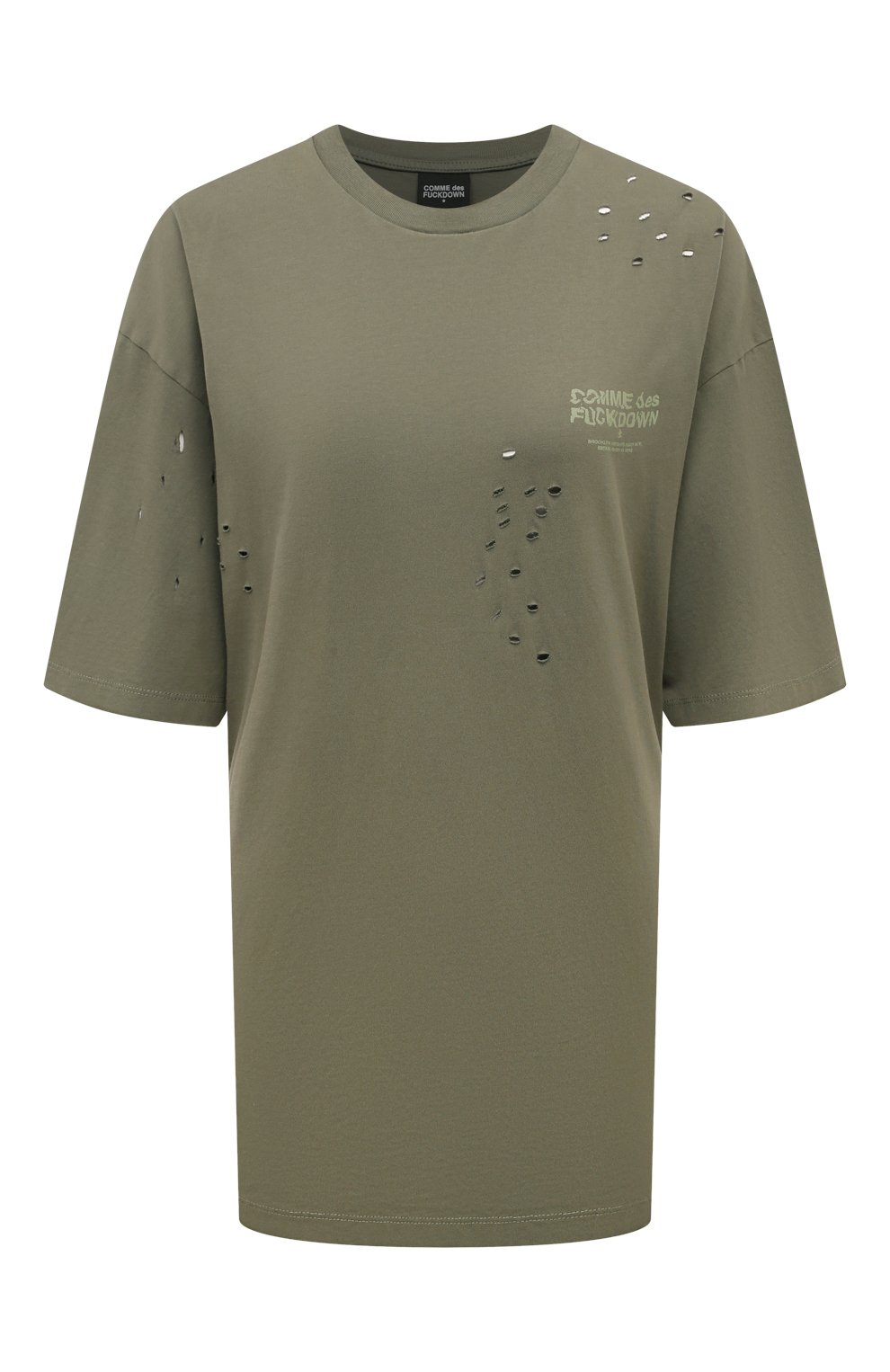 Хлопковая футболка COMME DES FUCKDOWN зеленого цвета по цене 8755 руб., арт. CFABW01186, фото 1 Хлопковая футболка COMME DES FUCKDOWN, арт. CFABW01186, фото 1