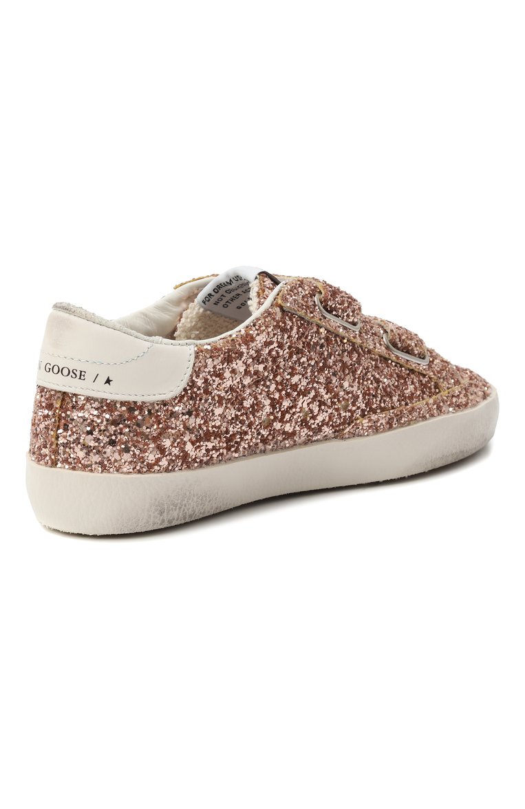 Детские комбинированные кеды old school GOLDEN GOOSE DELUXE BRAND золотого цвета, арт. GYF00111.F007034 | Фото 3 (Материал внешний: Текстиль; Нос: Не проставлено; Кросс-КТ: велькро; Девочки Кросс-КТ: Обувь-низкие; Автоматизация состава: Проставлено)