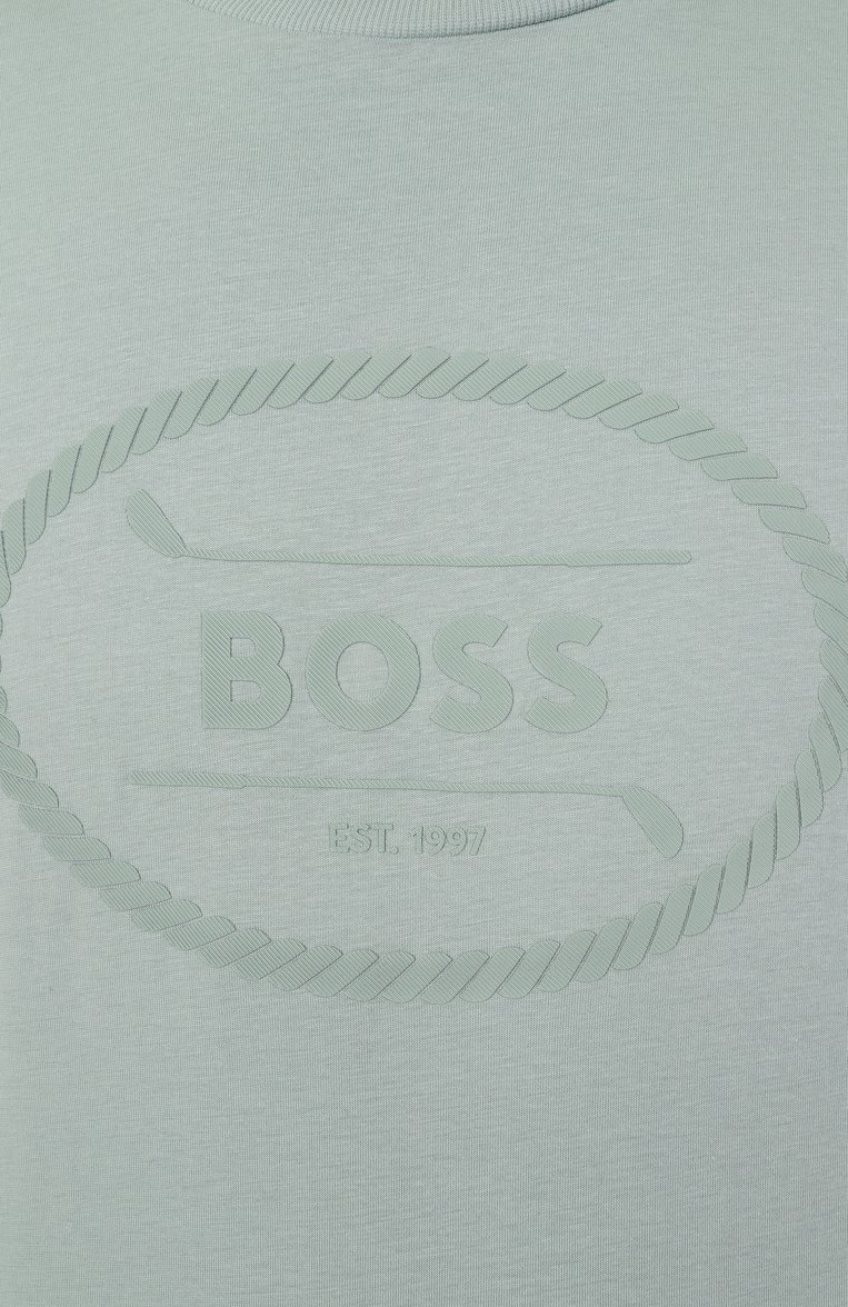 Мужская хлопковая футболка BOSS GREEN светло-зеленого цвета, арт. 50537825 | Фото 6 (Материал внешний: Хлопок; Рукава: Короткие; Мужское Кросс-КТ: Футболка-одежда; Стили: Кэжуэл; Автоматизация ТО: Проставлено; Автоматизац�ия состава: Проставлено; Длина (для топов): Стандартные; Принт: Без принта; Детали: Декор)