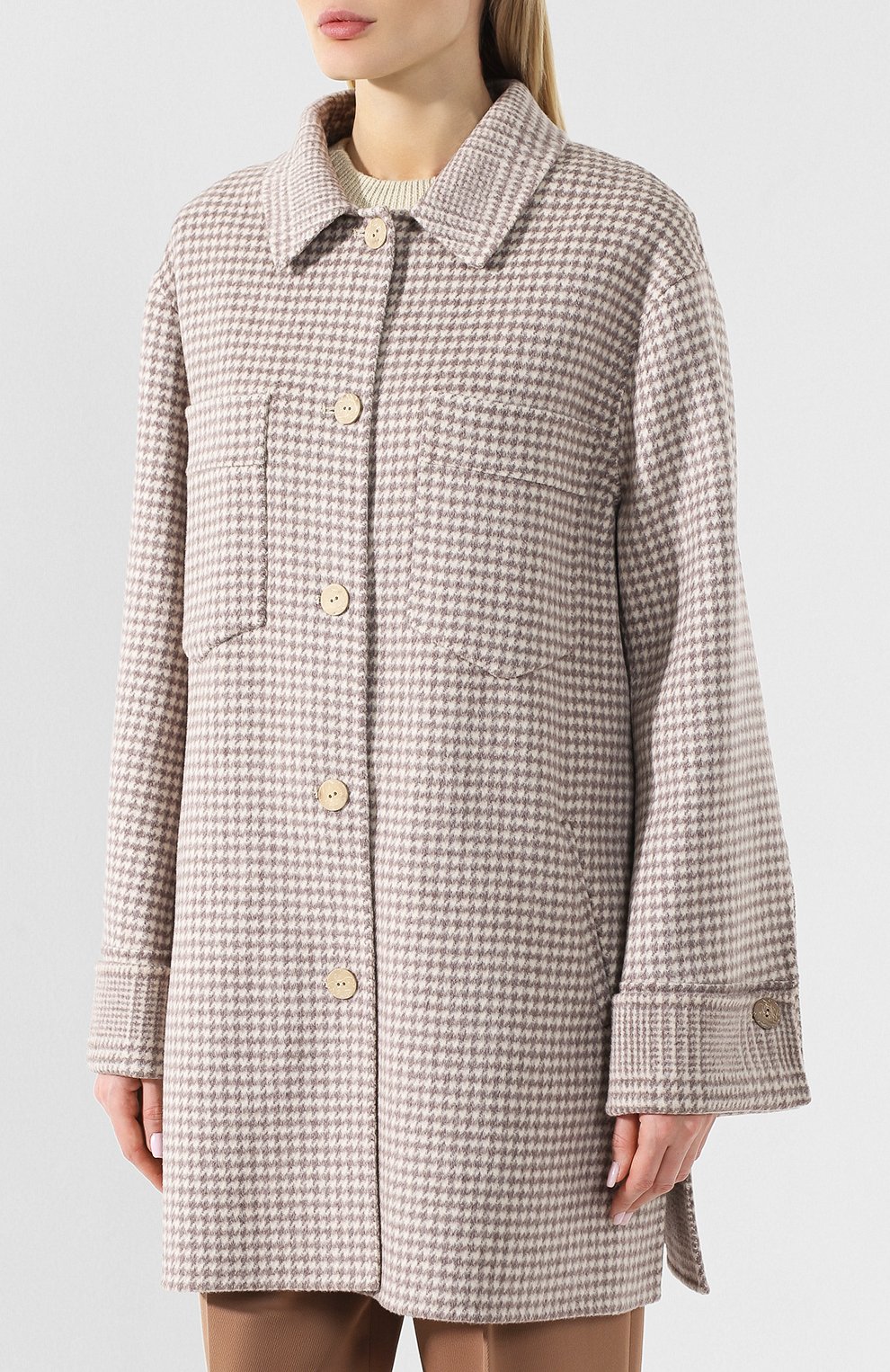 Пальто из смеси шерсти и шелка NANUSHKA, арт. DESSA_GREY CHECK_D0UBLE W00L, фото 3