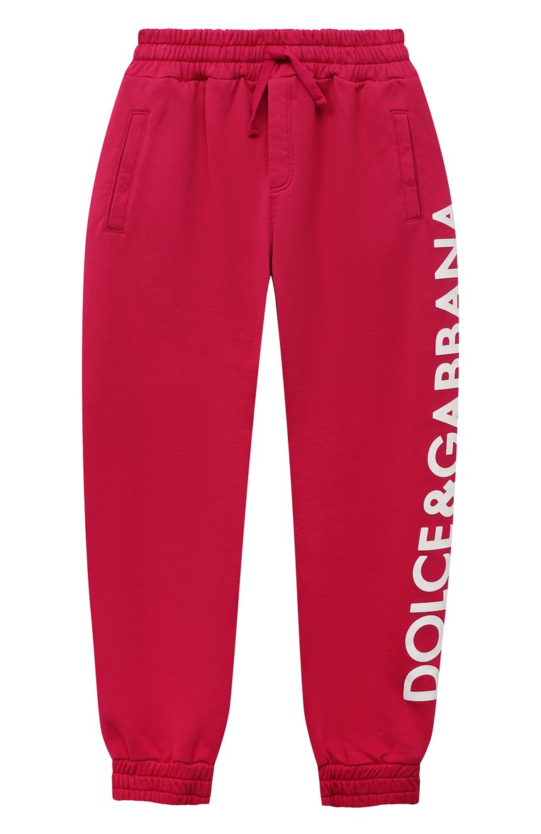 Детские хлопковые джоггеры DOLCE & GABBANA фуксия цвета, арт. L5JPC6/G7KX3/8-14 | Фото 1 (Девочки Кросс-КТ: Джоггеры-одежда; Материал внешний: Хлопок; Нос: Не проставлено)