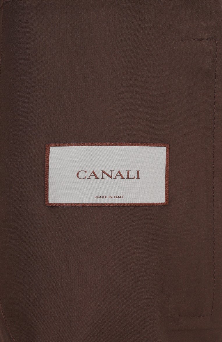 Мужской замшевый бомбер CANALI темно-коричневого цвета, арт. O70443-LE00281 | Фото 7 (Рукава: Длинные; Длина (верхняя одежда): Короткие; Материал внешний: Натуральная кожа, Замша; Кросс-КТ: бомбер, Легкие; Мужское Кросс-КТ: Кожа и замша; Принт: Без принта; Стили: Кэжуэл; Детали: Без декора; Автоматизация состава: Проставлено; Автоматизация ТО: Проставлено)