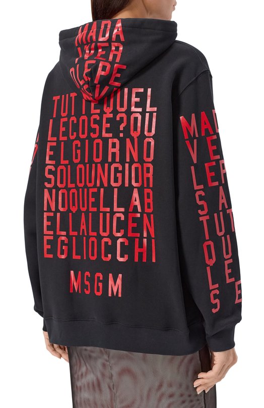 Хлопковое худи MSGM 3942MDM108N/257999 Чёрный  3942MDM108N/257999 Фото 4
