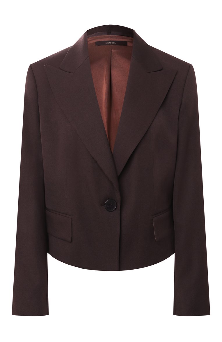 Женский шерстяной жакет WINDSOR к�оричневого цвета, арт. 52 DS555 10018996/30045098 | Фото 1 (Рукава: Длинные; Длина (для топов): Стандартные; Материал подклада: Синтетический материал; Материал внешний: Шерсть; 1-2-бортные: Однобортные; Женское Кросс-КТ: Жакет-одежда; Кросс-КТ: костюм; Стили: Классический)