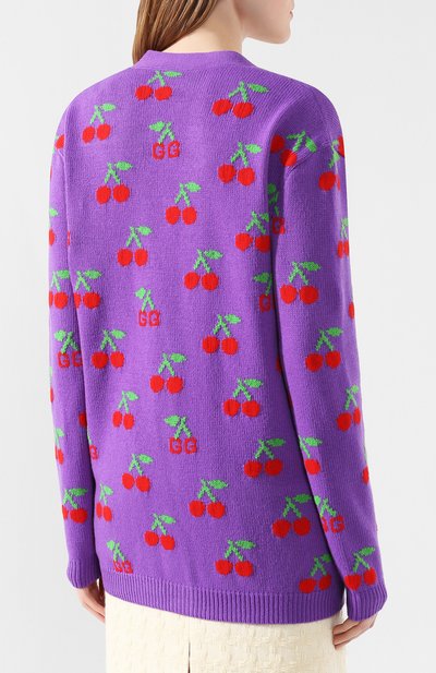 Шерстяной кардиган GUCCI фиолетового цвета по цене 285120 руб., арт. 579932/XKAWB, фото 4 Шерстяной кардиган GUCCI, арт. 579932/XKAWB, фото 4