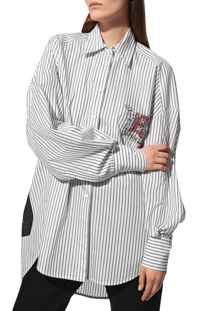 Хлопковая рубашка ERMANNO FIRENZE черно-белого цвета по цене 39400 руб., арт. D40EK 023E95, фото 3 Хлопковая рубашка ERMANNO FIRENZE, арт. D40EK 023E95, фото 3
