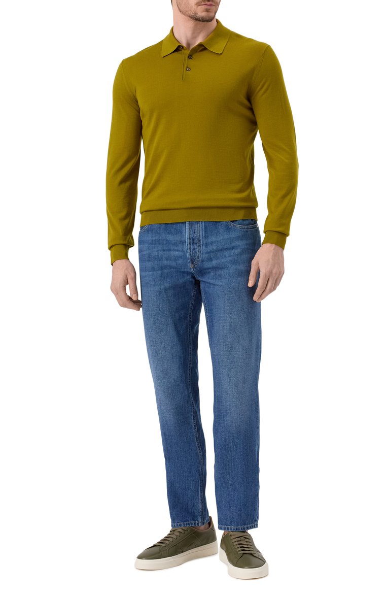 Мужские джинсы traditional fit BRUNELLO CUCINELLI синего цвета, арт. M0Z37B3210 | Фото 2 (Материал внешний: Хлопок, Деним; Длина (брюки, джинсы): Стандартные; Силуэт М (брюки): Прямые; Кросс-КТ: Деним; Детали: Делаве; Стили: Повседневный; Автоматизация состава: Проставлено; Автоматизация ТО: Проставлено; Размерность: Идёт в размер)