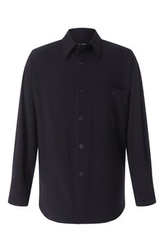 Мужская шерстяная рубашка GIORGIO ARMANI темно-синего цвета, арт. GM001429/TE10043 | Фото 1 (Материал сплава: Проставлено; Драгоценные камни: Проставлено; Материал внешний: Шерсть; Рукава: Длинные; Длина (для топов): Удлиненные; Случай: Повседневный; Принт: Однотонные; Стили: Кэжуэл; Манжеты: На пуговицах; Воротник: Кент)