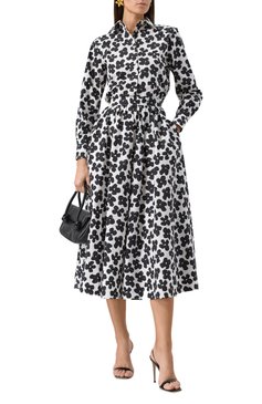 Женская хлопковая юбка MSGM черно-белого цвета, арт. 3841MDD28X/257153 | Фото 2 (Драгоценные камни: Проставлено; Длина Ж (юбки, платья, шорты): Миди; Материал сплава: Проставлено; Кросс-КТ: костюм; Стили: Романтичный; Материал внешний: Хлопок)