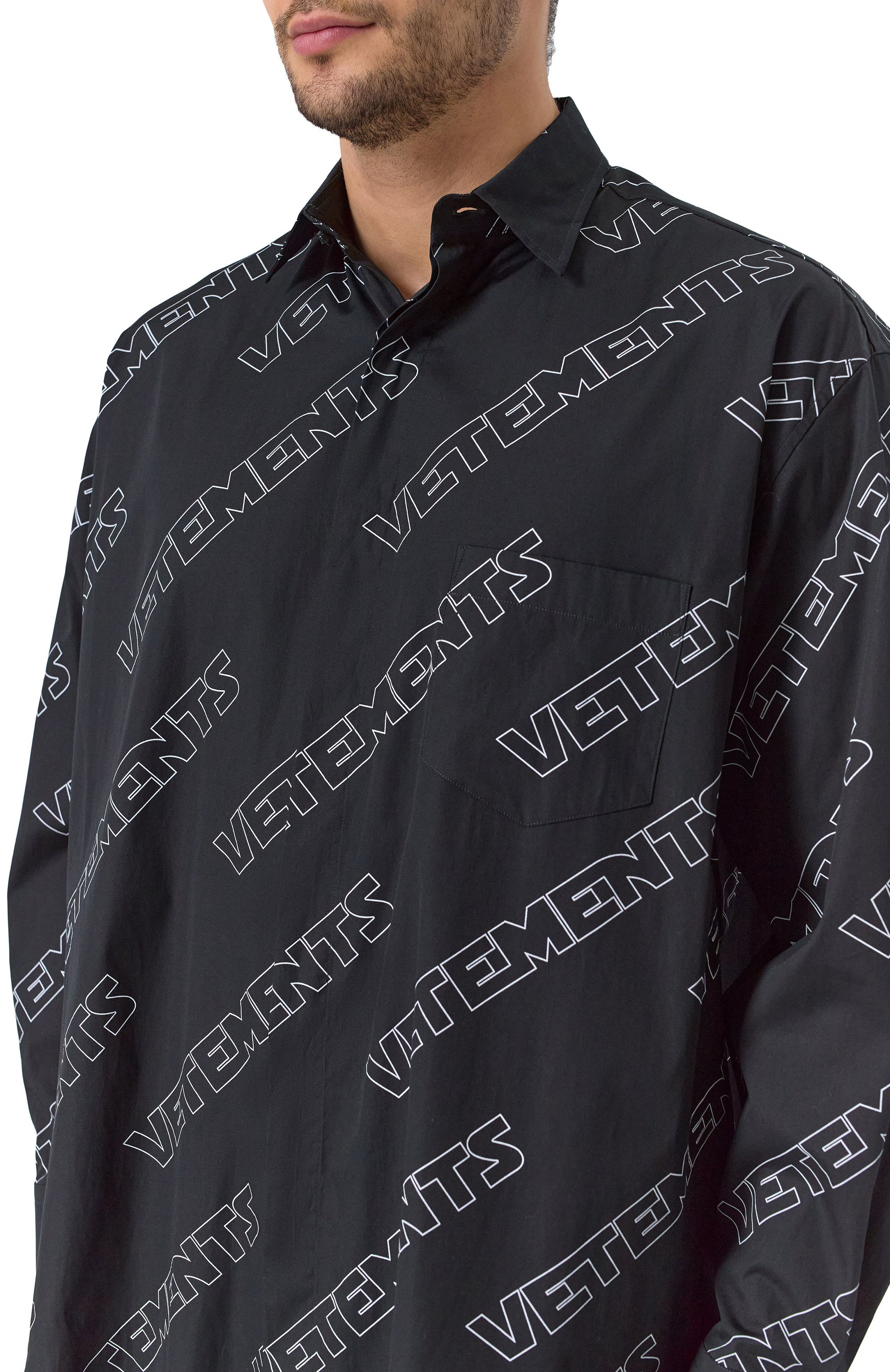 Хлопковая рубашка VETEMENTS черного цвета по цене 99500 руб., арт. UE54SH300B, фото 5 Хлопковая рубашка VETEMENTS, арт. UE54SH300B, фото 5