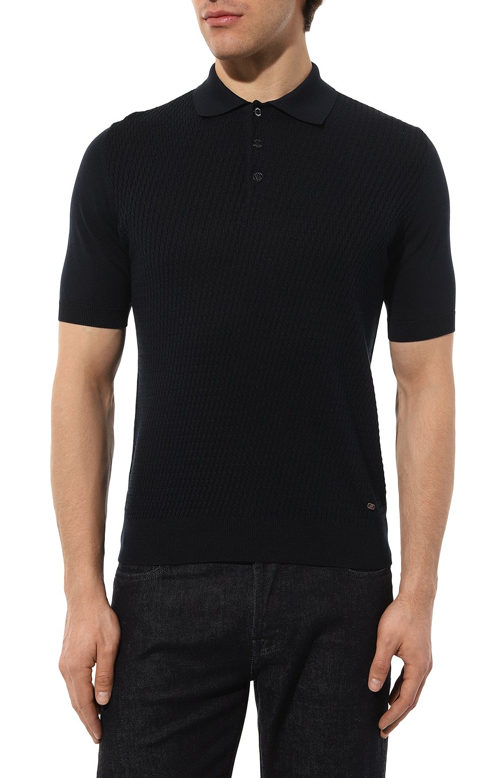 Поло из хлопка и шелка ZILLI темно-синего цвета по цене 121000 руб., арт. MBZ-PB238-ALL01/MC01, фото 3 Поло из хлопка и шелка ZILLI, арт. MBZ-PB238-ALL01/MC01, фото 3