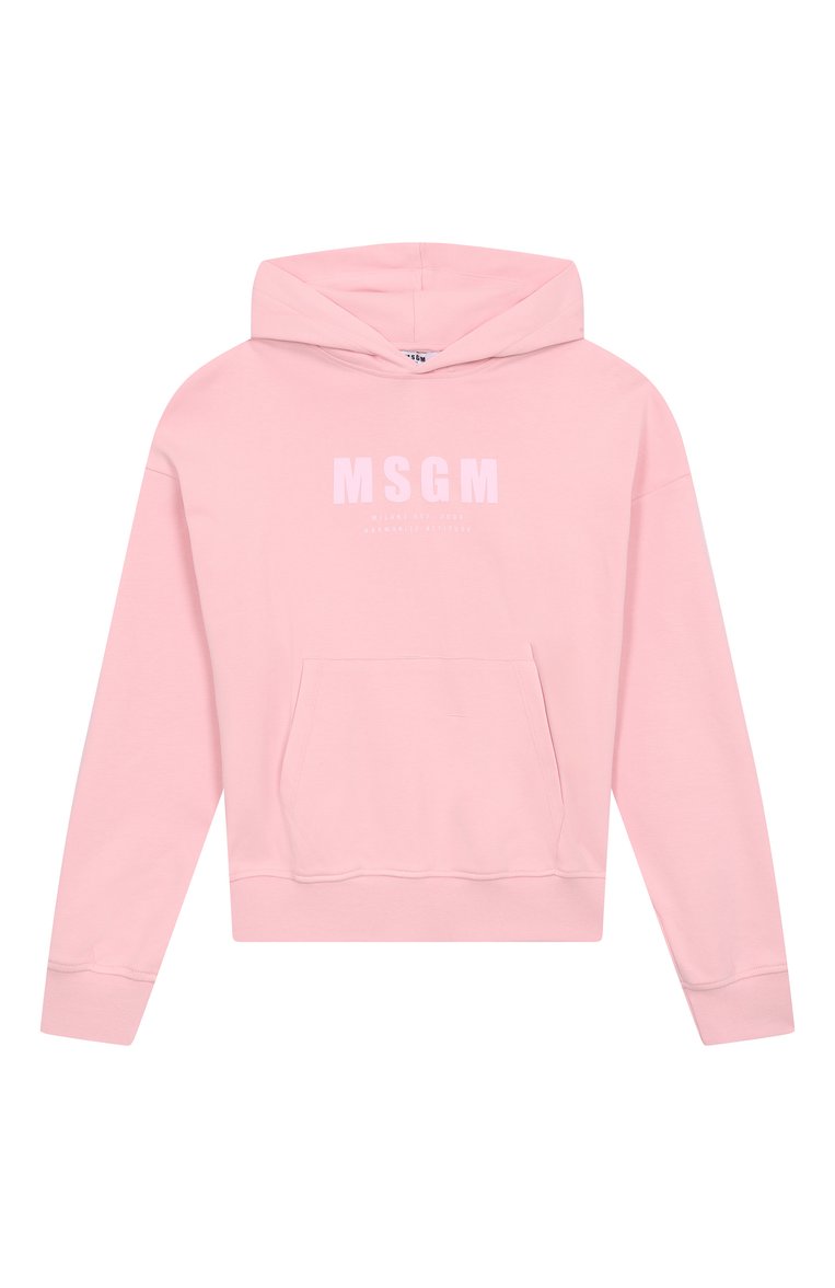 Мужского хлопковое худи MSGM KIDS светло-розового цвета, арт. S5MSJUHS166 | Фото 1 (Материал внешний: Хлопок; Нос: Не проставлено; Девочки Кросс-КТ: Худи-одежда; Региональные ограничения белый список (Axapta Mercury): Не проставлено; Ростовка одежда: 10 - 11 лет | 140 - 146см, 16 лет | 164 см, 12 лет | 152 см, 6 лет | 116 см, 8 лет | 128 см)