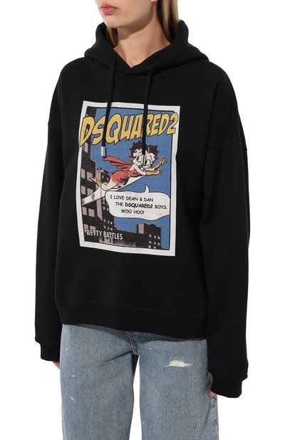 Хлопковое худи DSQUARED2 черного цвета по цене 42350 руб., арт. S75GU0522/S25551, фото 3 Хлопковое худи DSQUARED2, арт. S75GU0522/S25551, фото 3