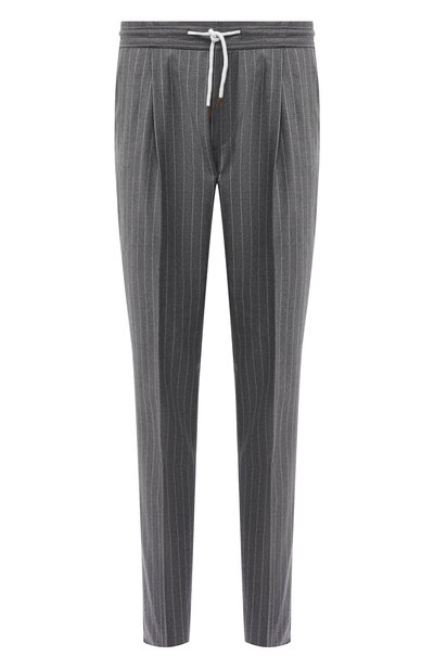 Шерстяные брюки BRUNELLO CUCINELLI серого цвета по цене 107500 руб., арт. ME243E1740, фото 1 Шерстяные брюки BRUNELLO CUCINELLI, арт. ME243E1740, фото 1