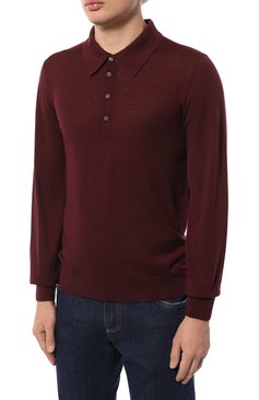 Мужское шерстяное поло PIACENZA CASHMERE 1733 бо�рдового цвета, арт. 7032/606 | Фото 3 (Застежка: Пуговицы; Материал внешний: Шерсть; Рукава: Длинные; Длина (для топов): Стандартные; Кросс-КТ: Трикотаж; Материал сплава: Проставлено; Драгоценные камни: Проставлено; Стили: Кэжуэл)