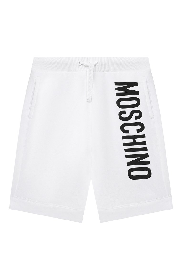 Детские хлопковые шорты MOSCHINO белого цвета, арт. HMQ007/LDA27/4A-8A | Фото 1 (Материал в�нешний: Хлопок; Мальчики Кросс-КТ: Шорты-одежда; Региональные ограничения белый список (Axapta Mercury): RU; Нос: Не проставлено; Ростовка одежда: 4 года | 104 см, 5 лет | 110 см, 6 лет | 116 см, 8 лет | 128 см)