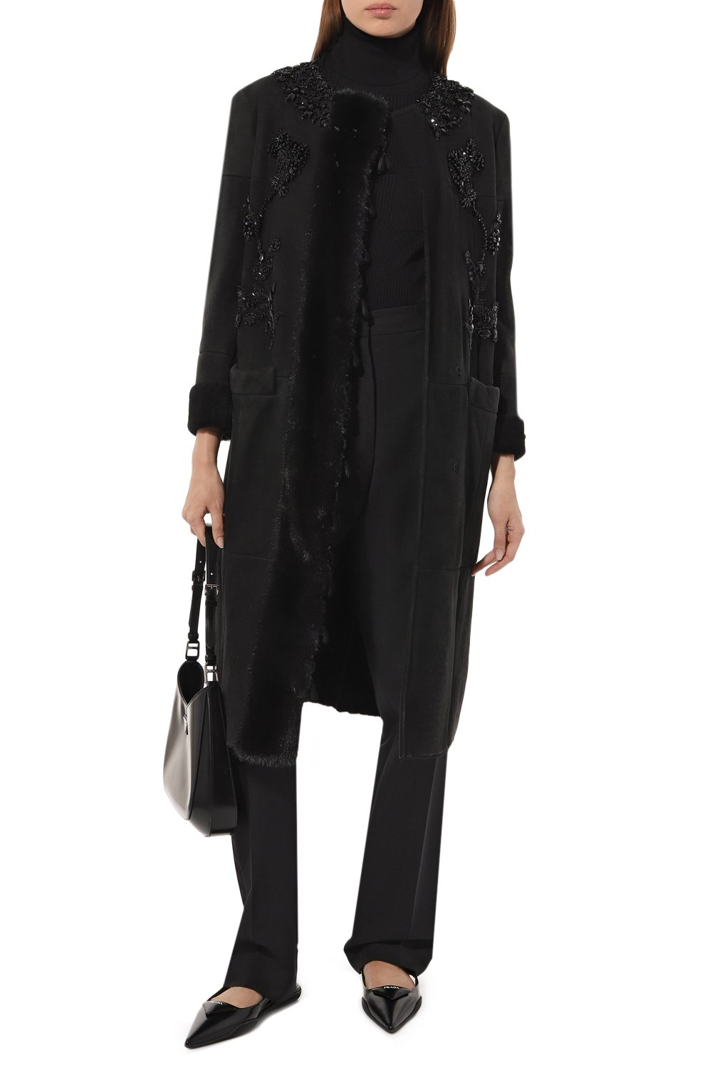 Пальто с отделкой из меха норки PRADA, арт. 56736-1MIV-F0002, фото 2