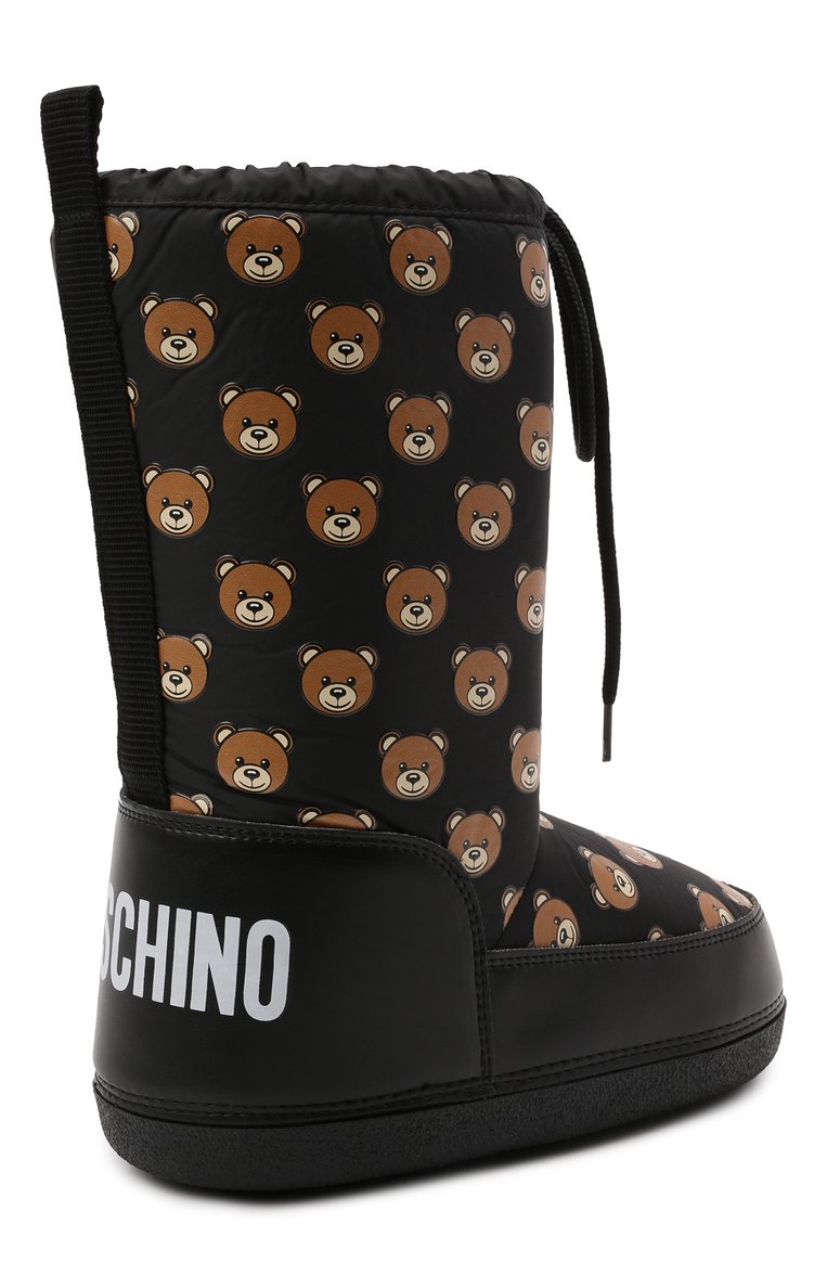 Детские утепленные сапоги MOSCHINO черного цвета, арт. 68937/PIUM.ID/SINT.NAPPA/36-41 | Фото 3 (Материал внешний: Текстиль; Материал внутренний: Текстиль; Материал сплава: Проставлено; Нос: Не проставлено; Девочки Кросс-КТ: Обувь-зимняя)