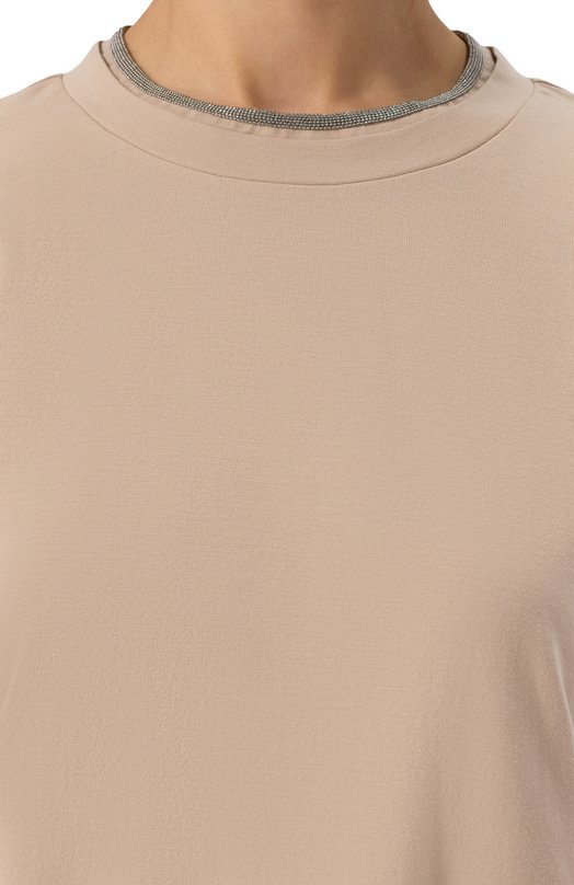 Хлопковая футболка Brunello Cucinelli MPT18BD200 Бежевый  MPT18BD200 Фото 5
